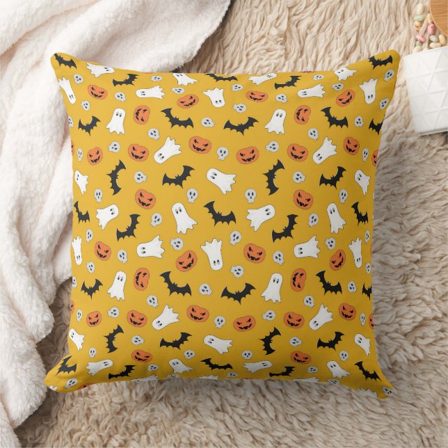 Cute Halloween Ghosts, Pumpkins, Skulls, Bats  Cushion (Blanket)