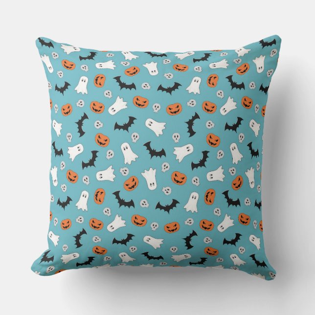 Cute Halloween Ghosts, Pumpkins, Skulls, Bats  Cushion (Front)
