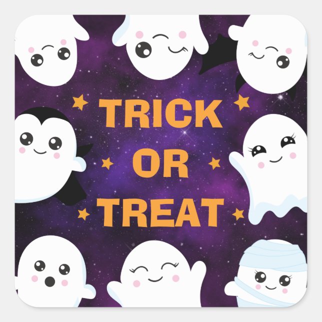 Cute Halloween Ghosts Trick or Treat Square Sticker (Front)