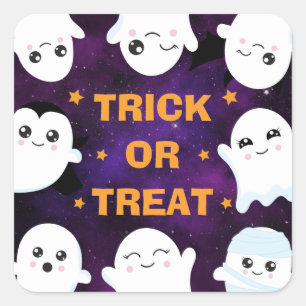Cute Halloween Ghosts Trick or Treat Square Sticker
