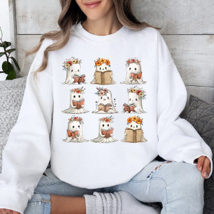 Cute Halloween Ghosts With Books Cosy Fall Sweatshirt