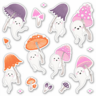 Cute Halloween Ghosts with Mushrooms Sticker Pack