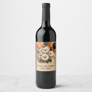 Cute Halloween Ghosts with Text Wine Label