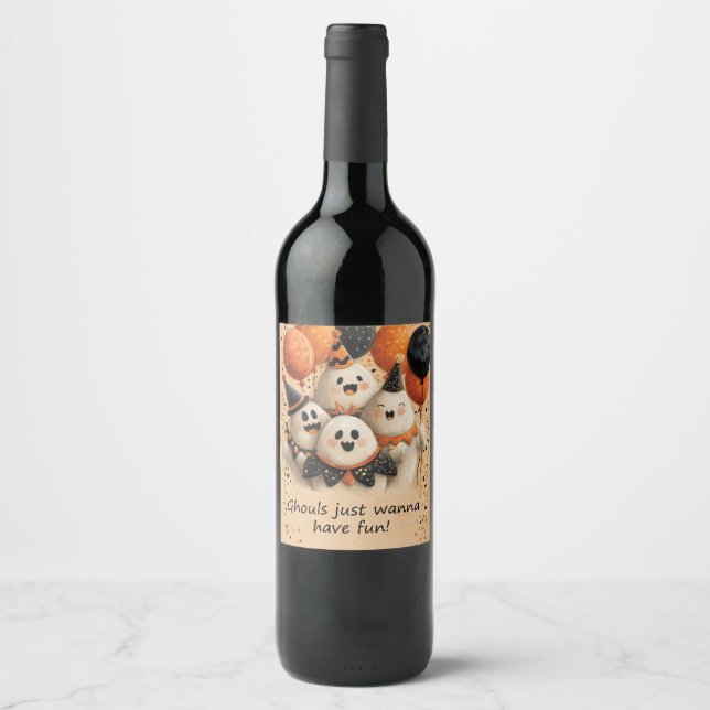 Cute Halloween Ghosts with Text Wine Label (Front)