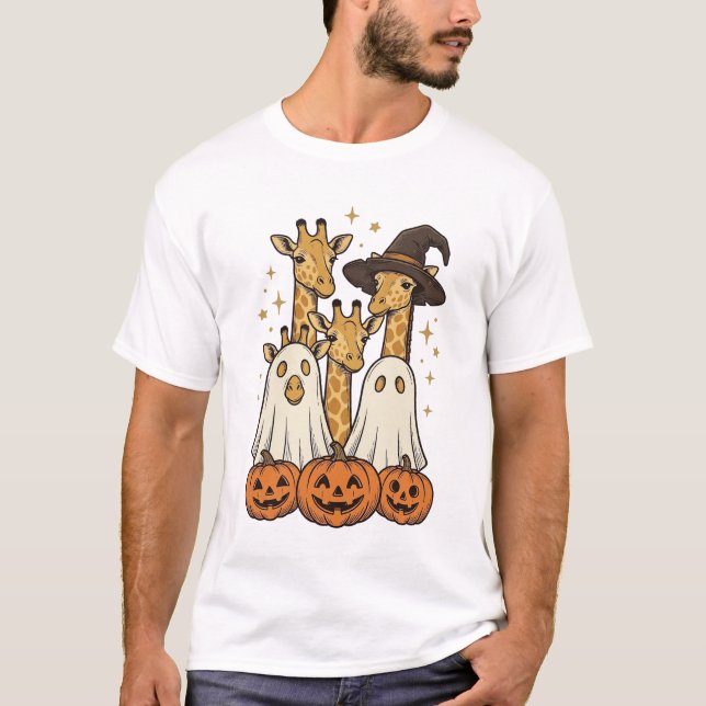 Cute Halloween Giraffe Ghost Pumpkin Shirt Design_ (Front)
