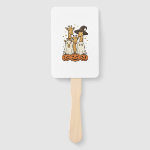 Cute Halloween Giraffe Ghost Pumpkin Shirt Design_ Hand Fan