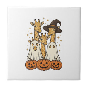 Cute Halloween Giraffe Ghost Pumpkin Shirt Design_ Tile