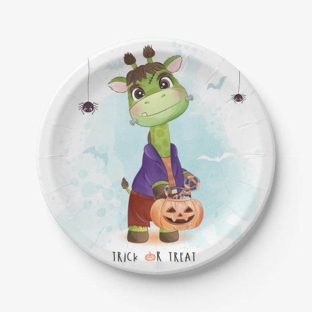 Cute Halloween Giraffe Paper Plate (Front)