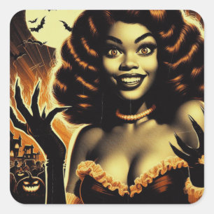 Cute Halloween Girl Square Sticker