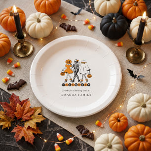 Cute Halloween Girls Skeleton Ghost Pumpkin Paper Plate