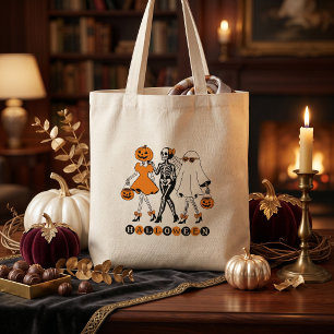 Cute Halloween Girls Skeleton Ghost Pumpkin Tote Bag