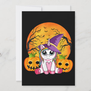 Cute Halloween Girls Witchy Unicorn Halloween Invitation