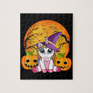 Cute Halloween Girls Witchy Unicorn Halloween Jigsaw Puzzle