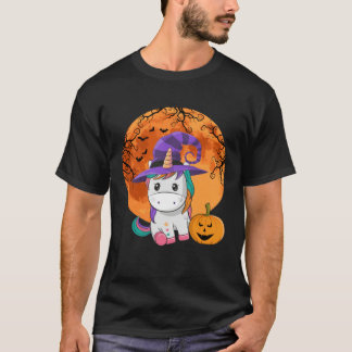 Cute Halloween Girls Women Witchy Unicorn Hallowee T-Shirt