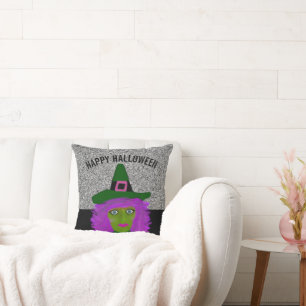 Cute Halloween Glam Witch Black Silver Glitter Cushion