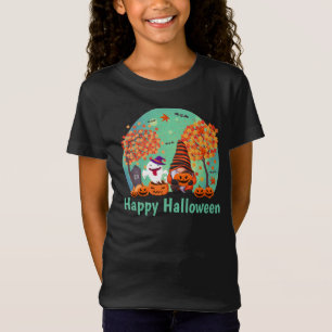 Cute Halloween Gnome And Ghost With Text Girl's T-Shirt