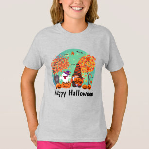 Cute Halloween Gnome And Ghost With Text Girl's  T-Shirt