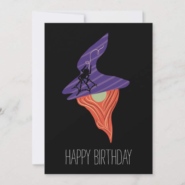 Cute Halloween Gnome Spider Happy Birthday Card (Front)