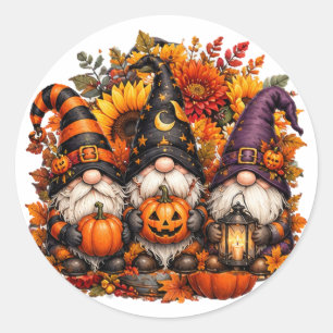 Cute Halloween Gnome Trio Pumpkins Classic Round Sticker