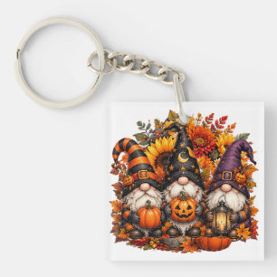 Cute Halloween Gnome Trio Pumpkins Key Ring