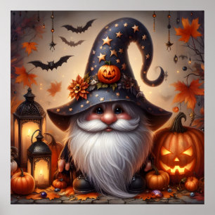 Cute Halloween Gnome with Jack-O-Lanterns Poster