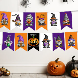 Cute Halloween Gnomes Orange Purple Party Bunting