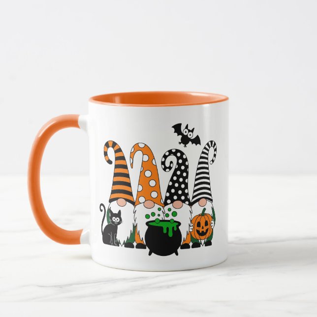 Cute Halloween Gnomes with Cauldron and Pumpkin Mug (Left)
