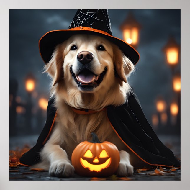 Cute Halloween Golden Retriever Dog October Fall  Poster (Front)
