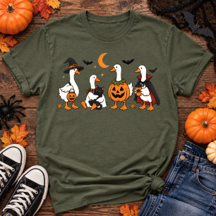Cute Halloween Goose Squad Pumpkin Cat T-Shirt