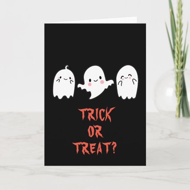 Cute Halloween Greeting Card, Trick or Treat Card (Front)