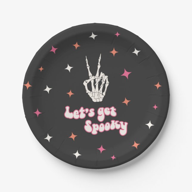 Cute Halloween Groovy Skeleton Paper Plate (Front)