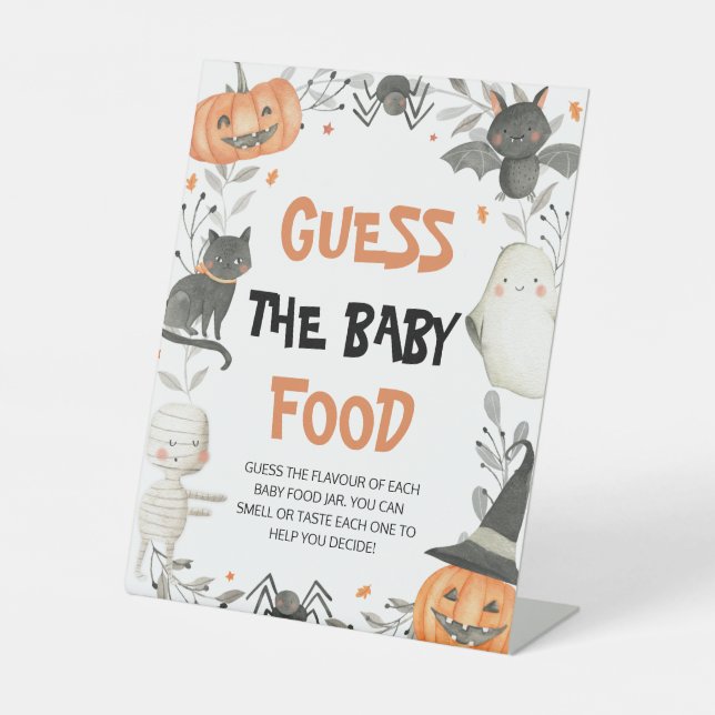 Cute Halloween Guess The Baby Food Baby Shower Pedestal Sign (Front)