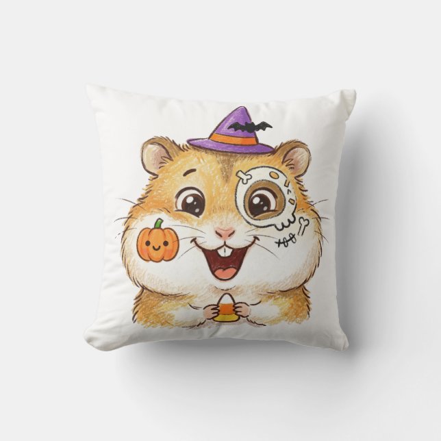 Cute Halloween Hamster with Candy Corn & Witch Hat Cushion (Front)
