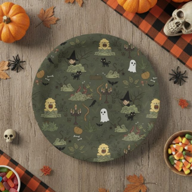 Cute Halloween Haunted Forest Pattern Paper Plate (Creator Uploaded)