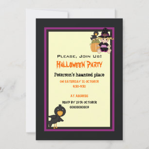 Cute Halloween haunted house and little witch Invitation
