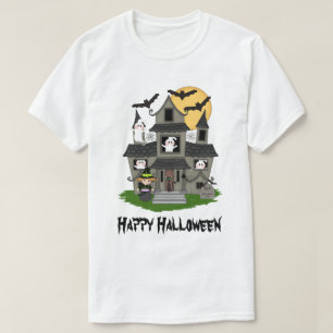 Cute Halloween haunted house and little witch T-Shirt