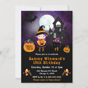 Cute Halloween Haunted House Birthday Invitation