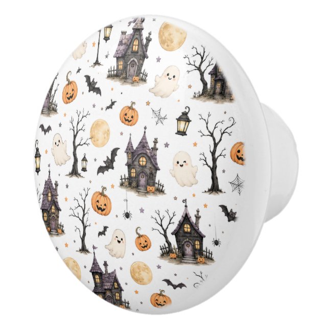 Cute Halloween Haunted House Pattern with Ghosts Ceramic Knob (Right)