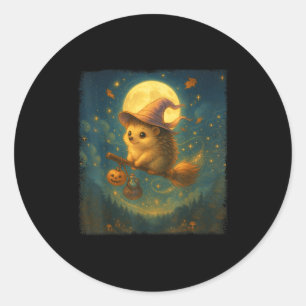 Cute Halloween Hedgehog Broom Ride With Tion And P Classic Round Sticker