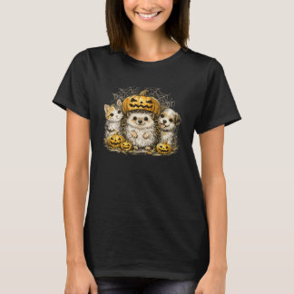 Cute Halloween Hedgehog Walking with Dog and Cat T-Shirt