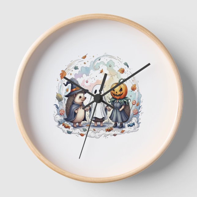 Cute Halloween Hedgehogs Costume Clock (Front)