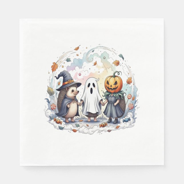 Cute Halloween Hedgehogs Costume Napkin (Front)