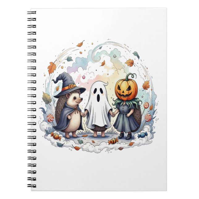 Cute Halloween Hedgehogs Costume Notebook (Front)