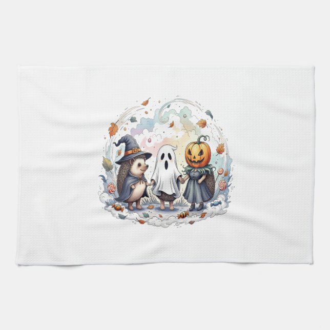 Cute Halloween Hedgehogs Costume Tea Towel (Horizontal)
