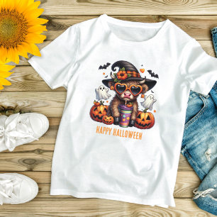 Cute Halloween Highland Cow Coffee Personalised T-Shirt