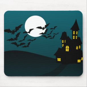Cute Halloween House with Bats Mouse Mat