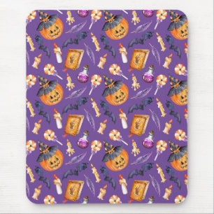 Cute Halloween illustration with pumpkin and bats Mouse Mat