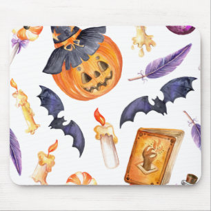 Cute Halloween illustration with pumpkin and bats Mouse Mat