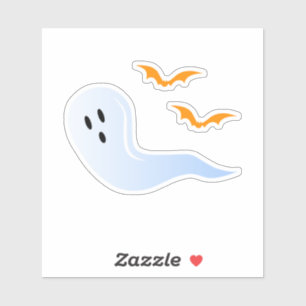 Cute Halloween Iridescent Ghost & Orange Bats