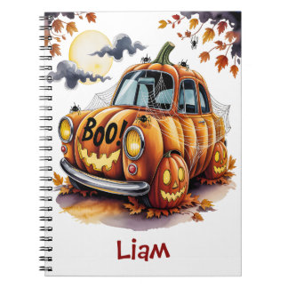 Cute Halloween Jack O Lantern Pumpkin Car Spooky Notebook